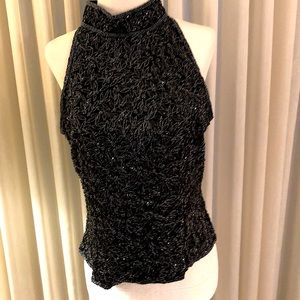 Papell Boutique black top silver/black beads M